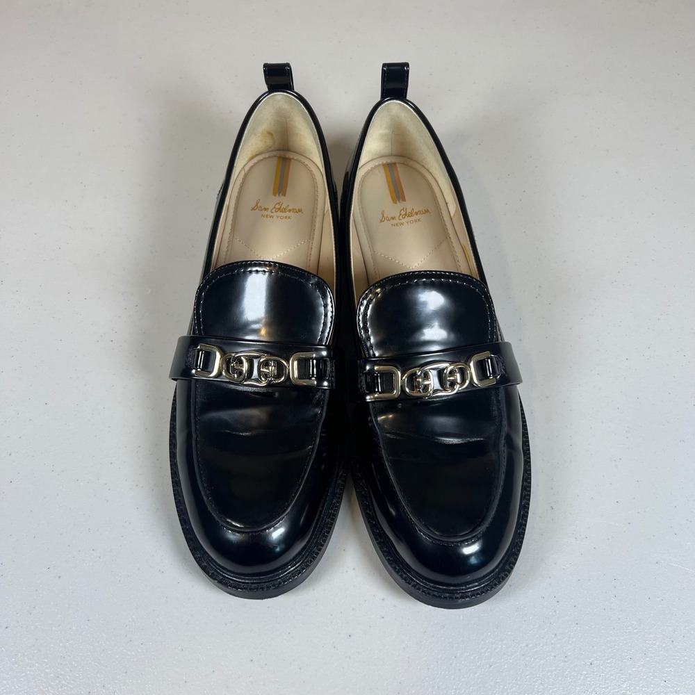 Sam Edelman Christy Black Patent Leather Bit Loafers Womens 10M Almond Toe Shoes